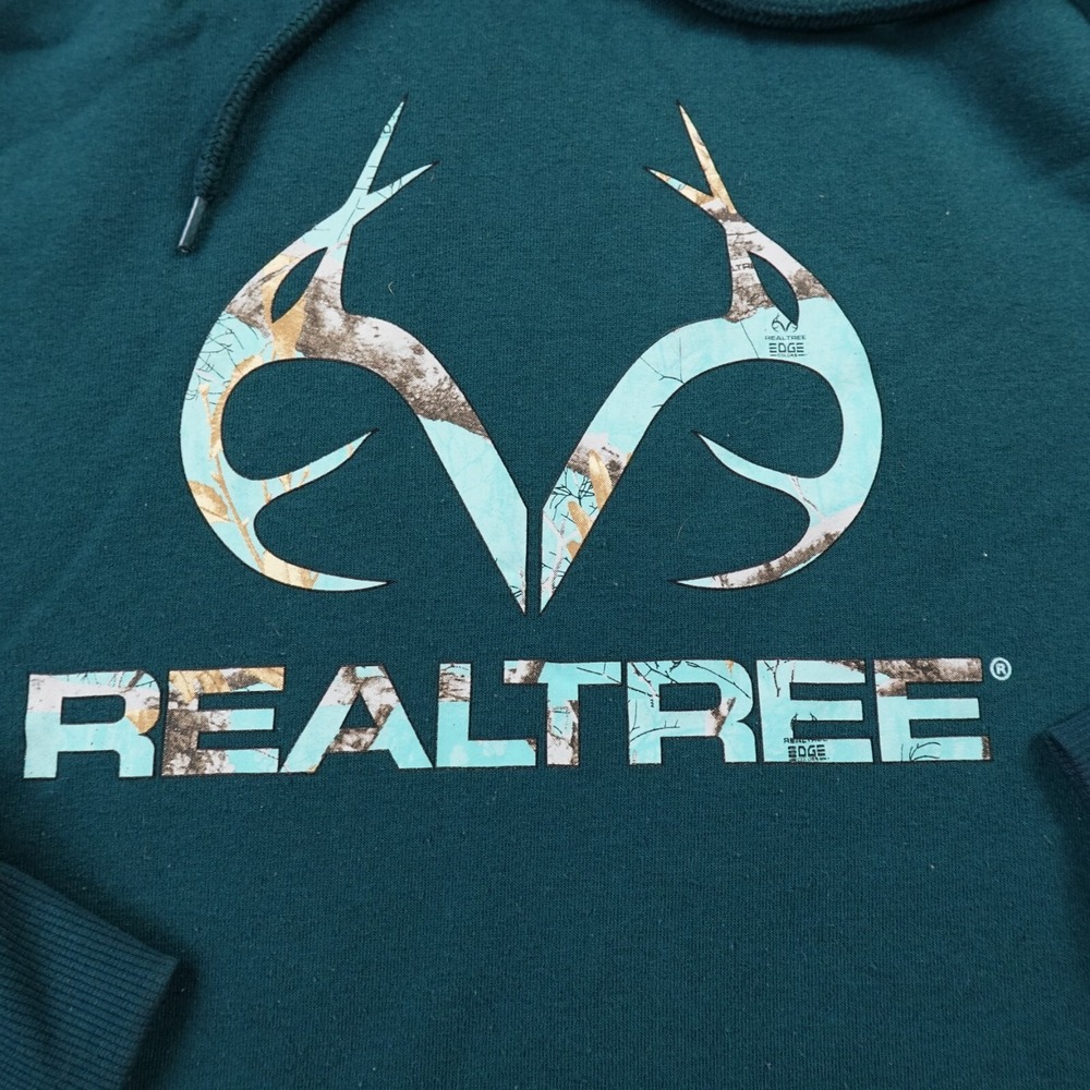 Realtree Hoodie Womens S Blue Green Camo Logo Sweatshirt Sweater Outdoor Hunting - Picture 3 of 9